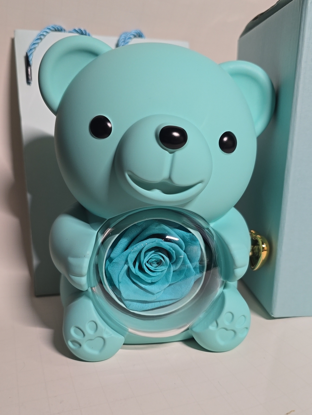Blue Bear Rose Rotating Gift Box Heart Necklace Gift Bag NEW